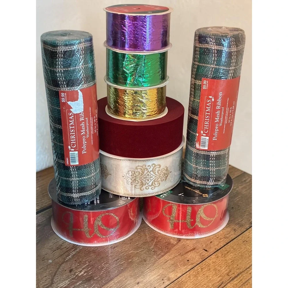 Various Wire-Edged Ribbon Different Sizes and Colors Christmas Lot Holiday Craft